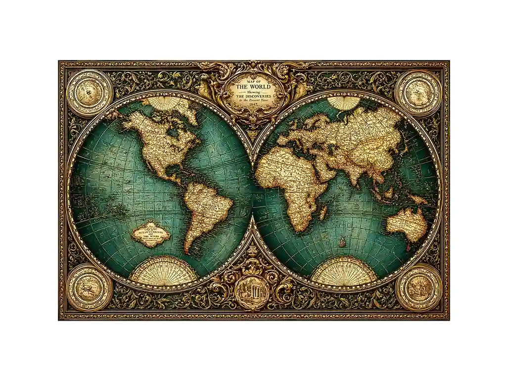 vintage world map wall art, antique map canvas decor, classic atlas illustration artwork, old world map wall decor