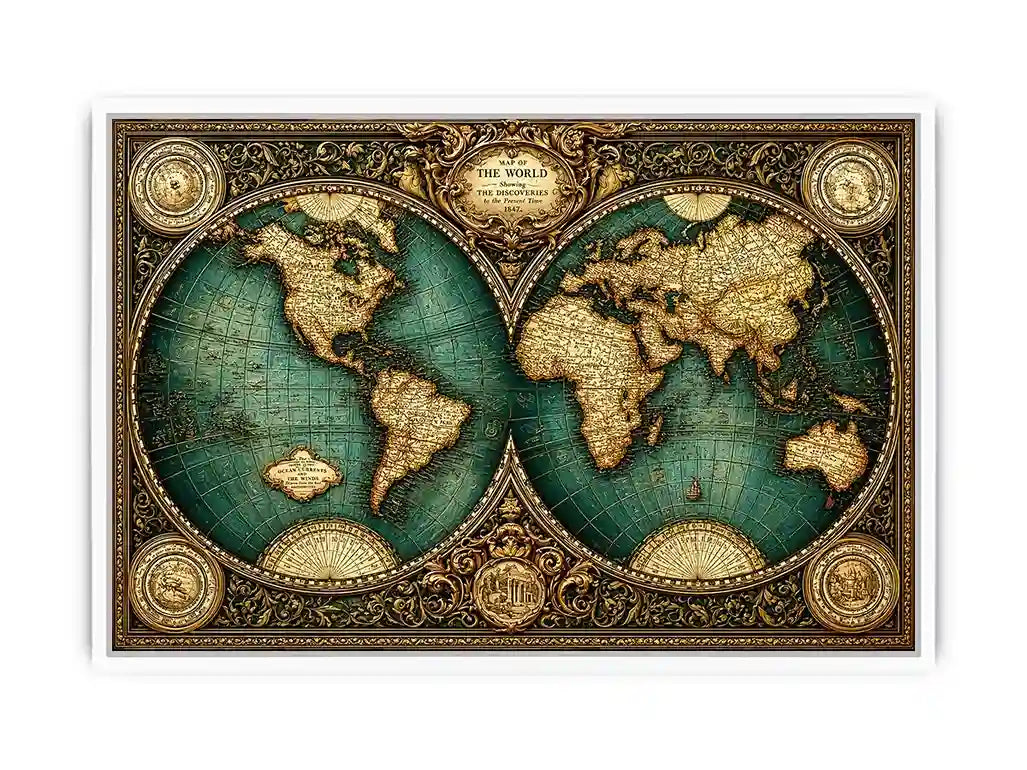 vintage world map wall art, antique map canvas decor, classic atlas illustration artwork, old world map wall decor