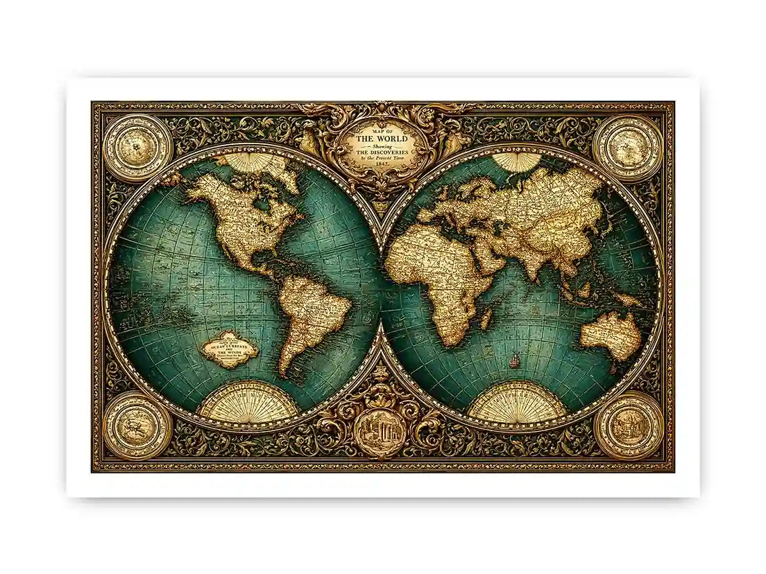 vintage world map wall art, antique map canvas decor, classic atlas illustration artwork, old world map wall decor