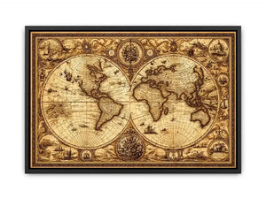 vintage antique world map canvas wall art sepia old map detailed global decor