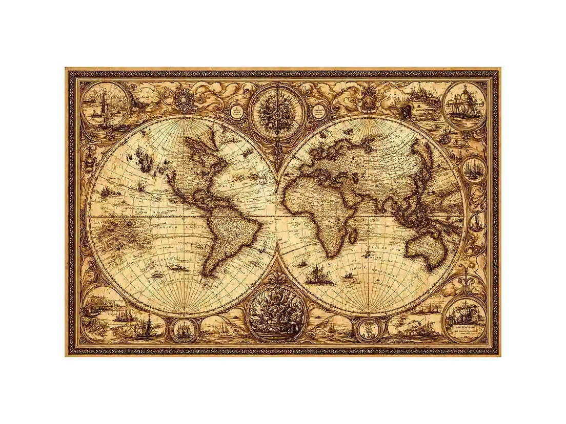 vintage antique world map canvas wall art sepia old map detailed global decor
