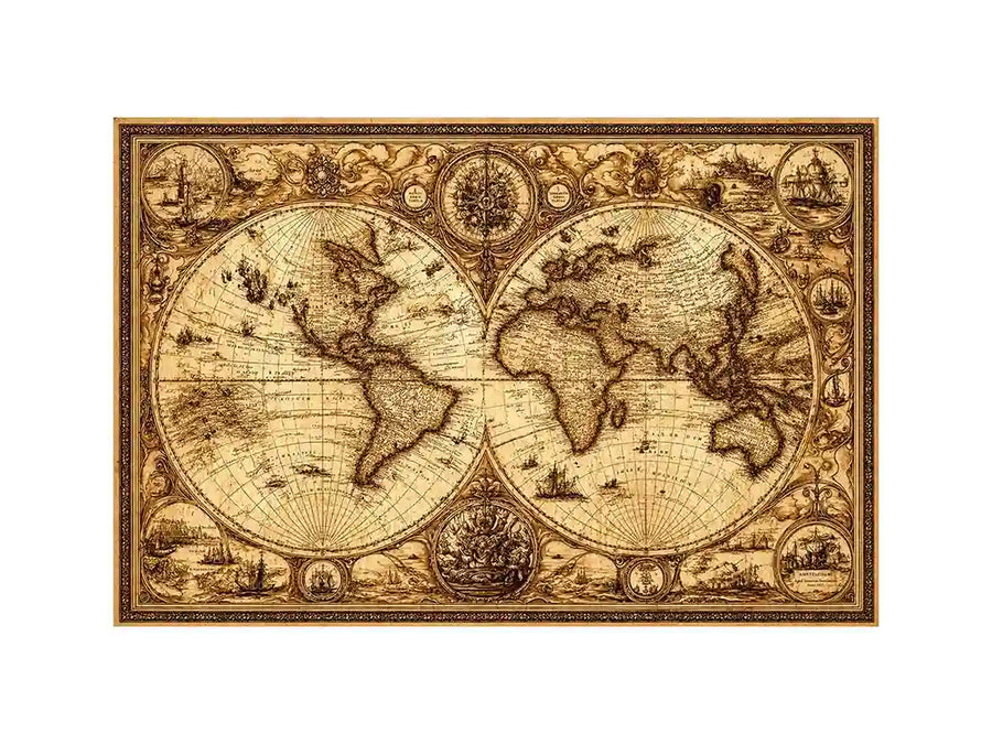 vintage antique world map canvas wall art sepia old map detailed global decor