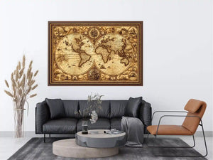 vintage antique world map canvas wall art sepia old map detailed global decor