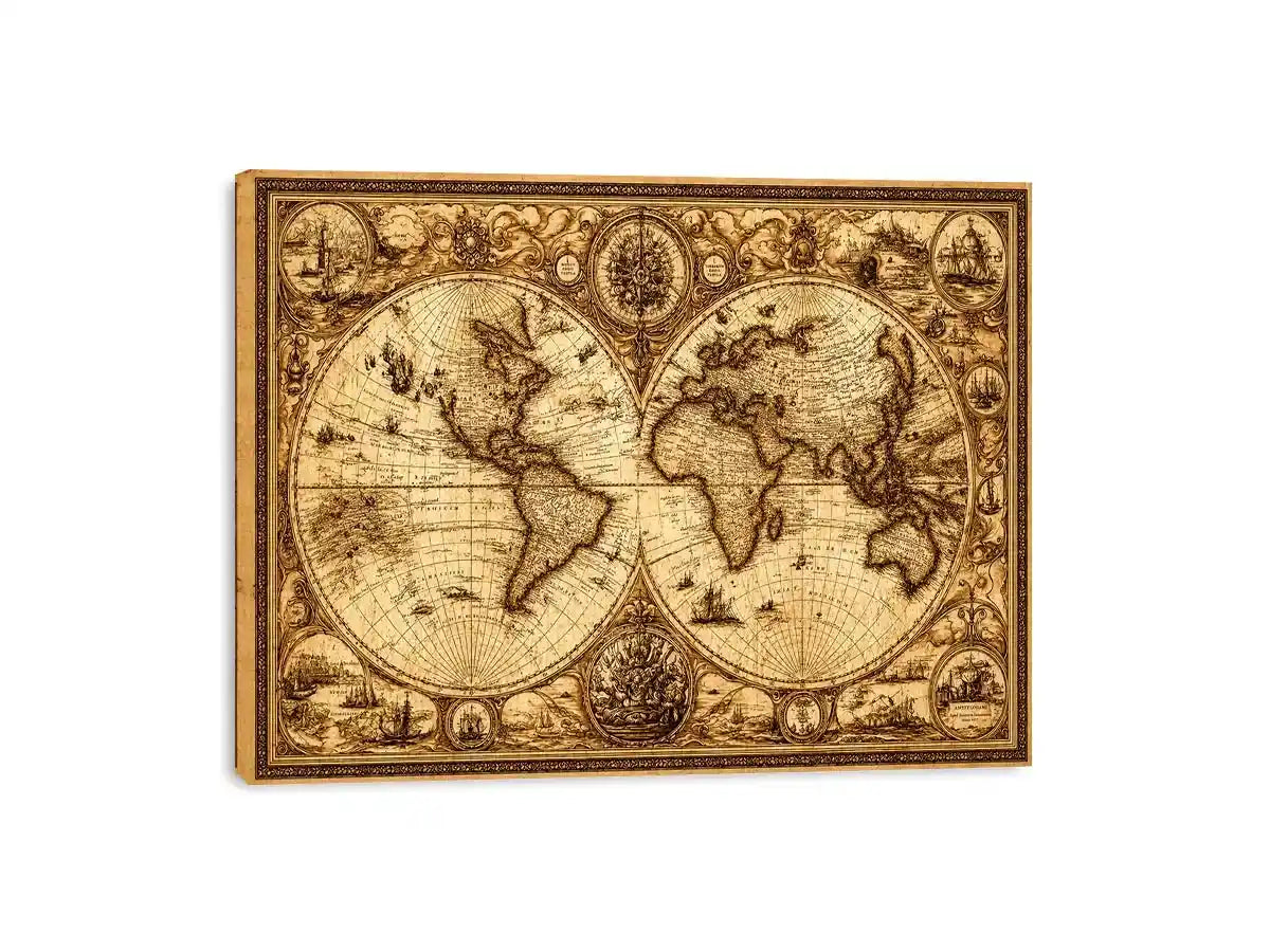 vintage antique world map canvas wall art sepia old map detailed global decor