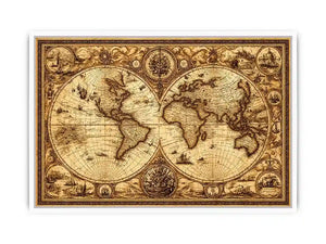 vintage antique world map canvas wall art sepia old map detailed global decor