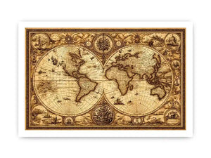 vintage antique world map canvas wall art sepia old map detailed global decor