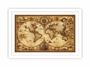 vintage antique world map canvas wall art sepia old map detailed global decor