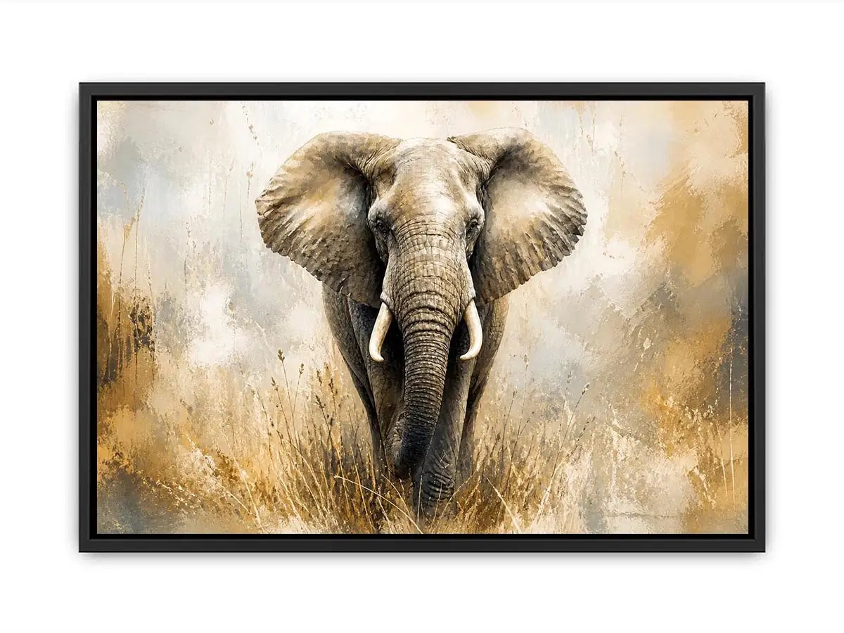 majestic elephant wall art in golden savannah tones luxury wildlife canvas for modern living room decor