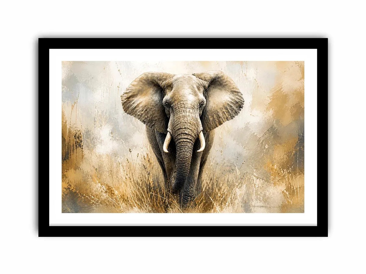majestic elephant wall art in golden savannah tones luxury wildlife canvas for modern living room decor