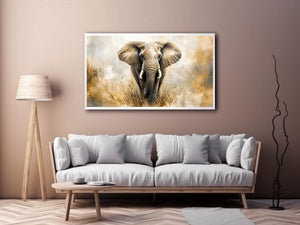majestic elephant wall art in golden savannah tones luxury wildlife canvas for modern living room decor