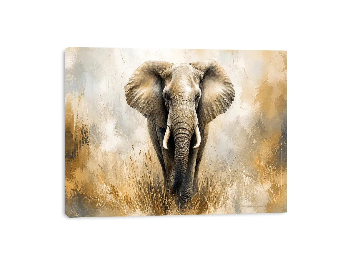 majestic elephant wall art in golden savannah tones luxury wildlife canvas for modern living room decor