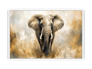 majestic elephant wall art in golden savannah tones luxury wildlife canvas for modern living room decor