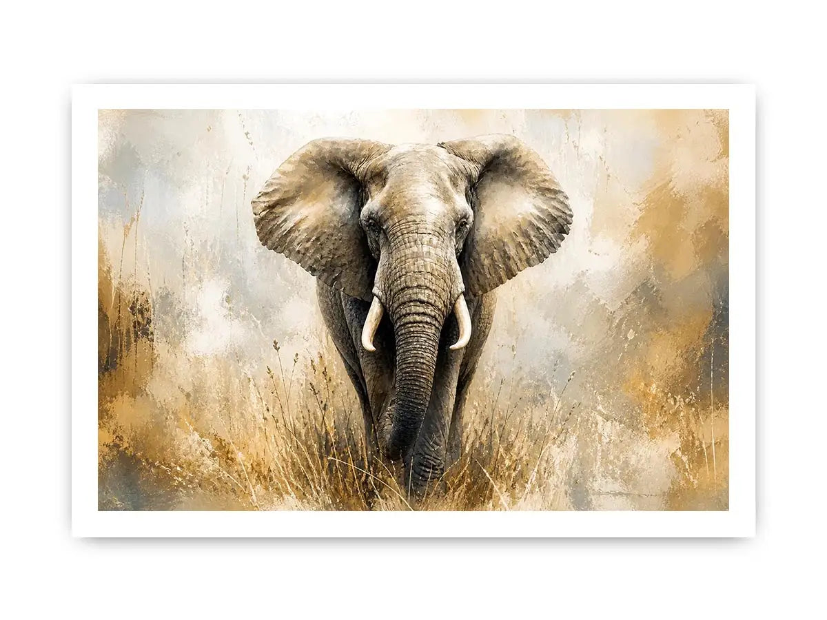 majestic elephant wall art in golden savannah tones luxury wildlife canvas for modern living room decor
