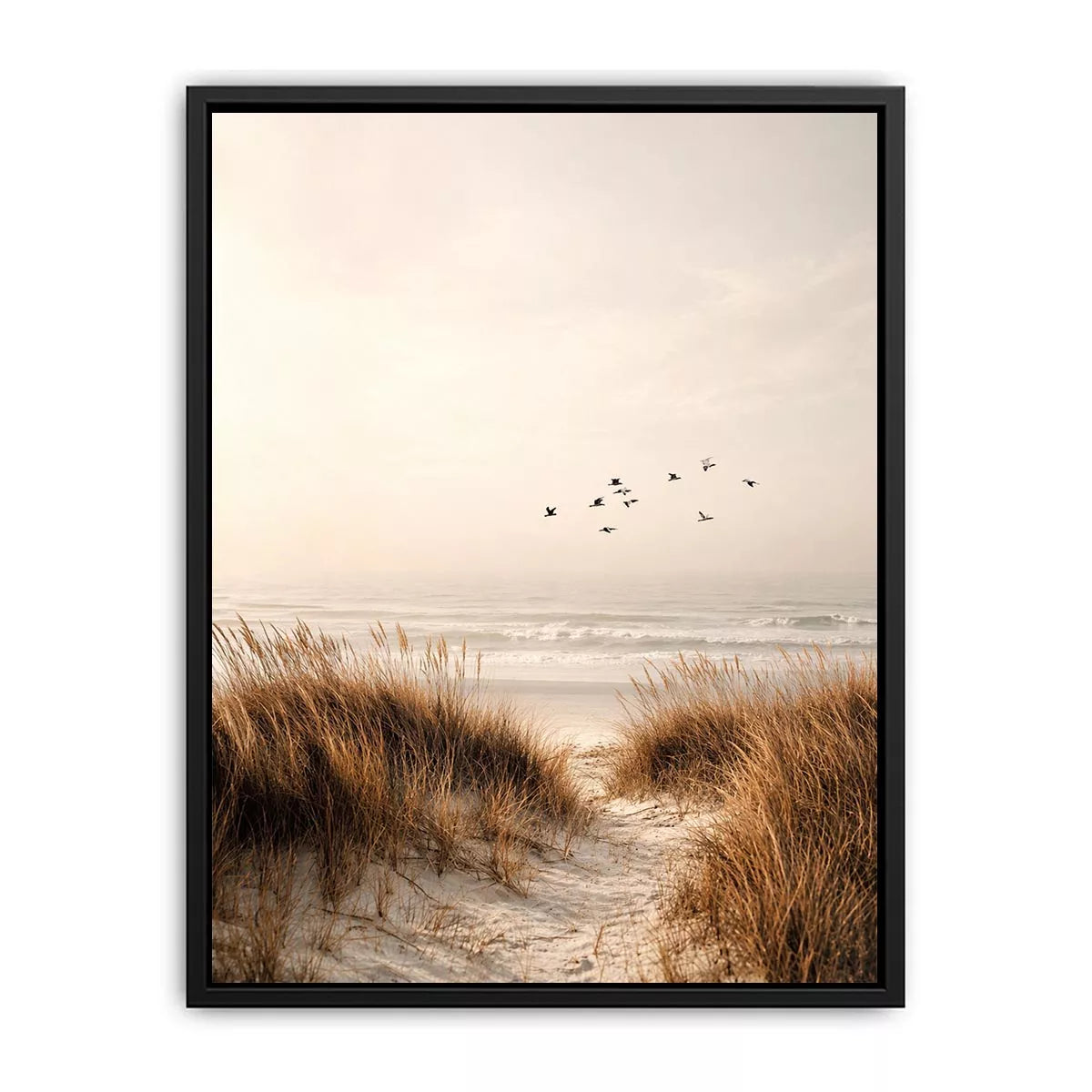 minimal coastal birds beach dunes neutral wall art calm ocean canvas decor