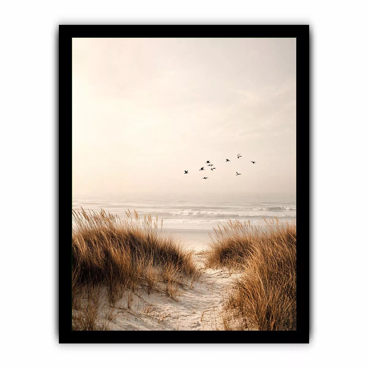 minimal coastal birds beach dunes neutral wall art calm ocean canvas decor