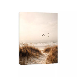 minimal coastal birds beach dunes neutral wall art calm ocean canvas decor
