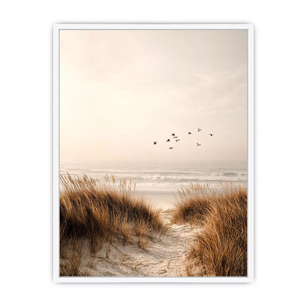 minimal coastal birds beach dunes neutral wall art calm ocean canvas decor