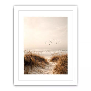 minimal coastal birds beach dunes neutral wall art calm ocean canvas decor