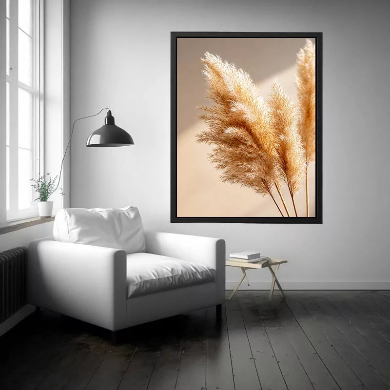 warm minimal pampas grass neutral wall art soft beige botanical canvas