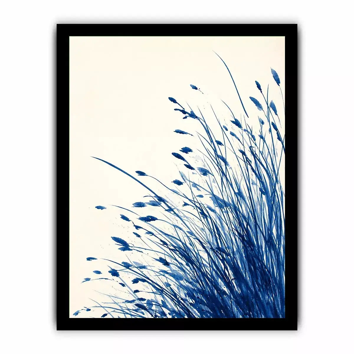 minimal blue botanical watercolor grass wall art modern neutral canvas