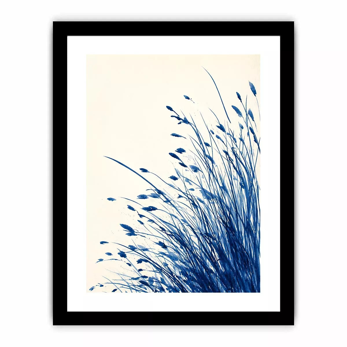 minimal blue botanical watercolor grass wall art modern neutral canvas