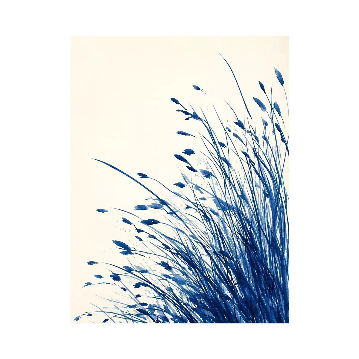 minimal blue botanical watercolor grass wall art modern neutral canvas