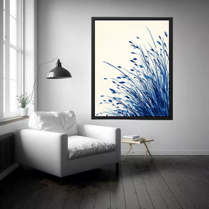 minimal blue botanical watercolor grass wall art modern neutral canvas