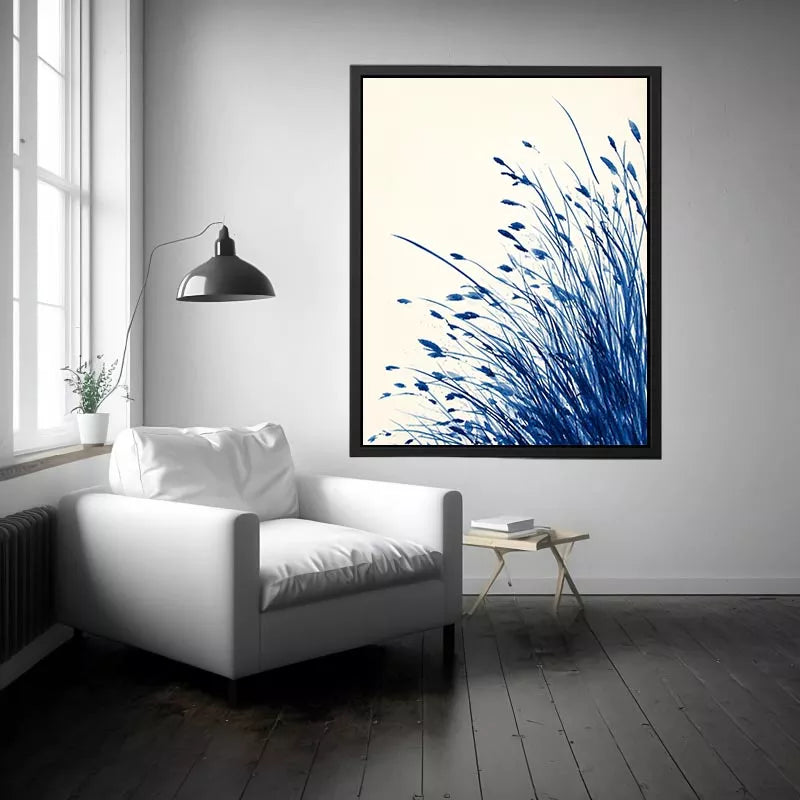 minimal blue botanical watercolor grass wall art modern neutral canvas
