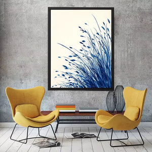 minimal blue botanical watercolor grass wall art modern neutral canvas