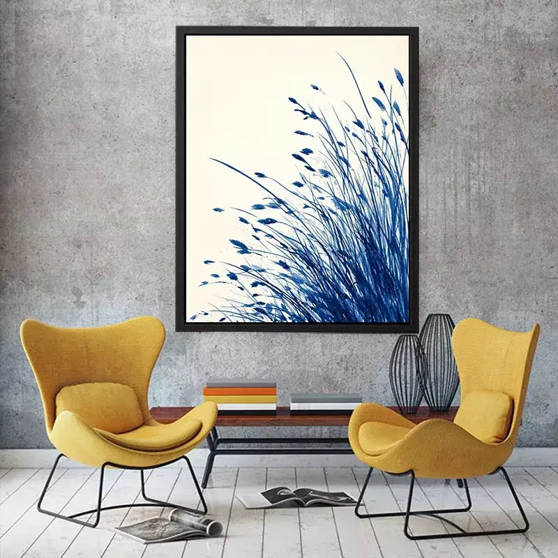 minimal blue botanical watercolor grass wall art modern neutral canvas