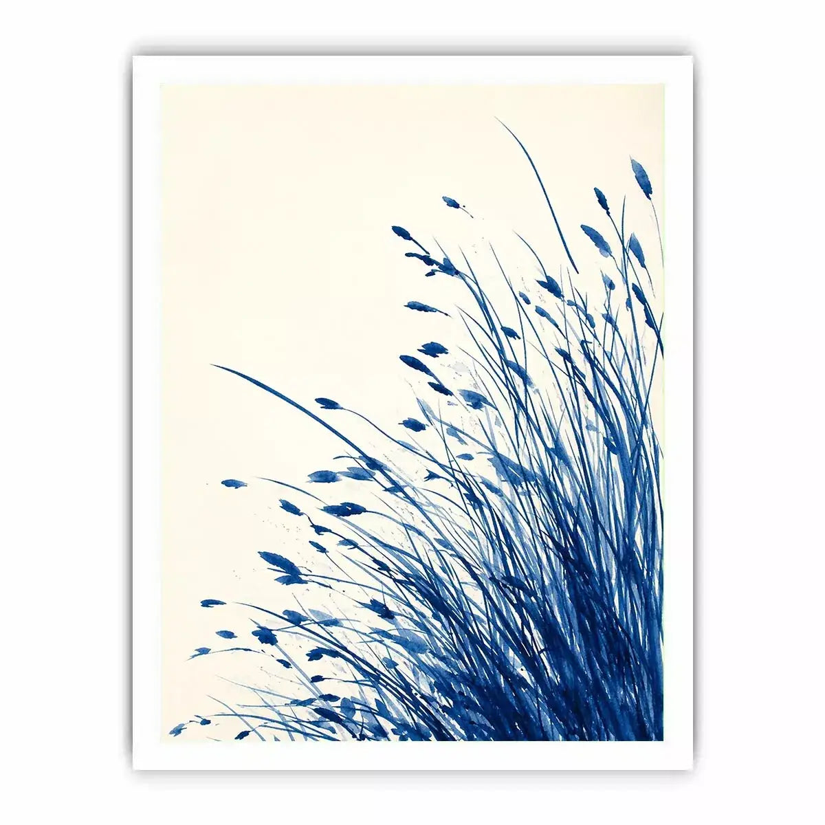 minimal blue botanical watercolor grass wall art modern neutral canvas