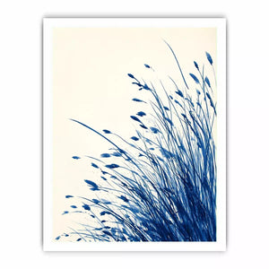 minimal blue botanical watercolor grass wall art modern neutral canvas