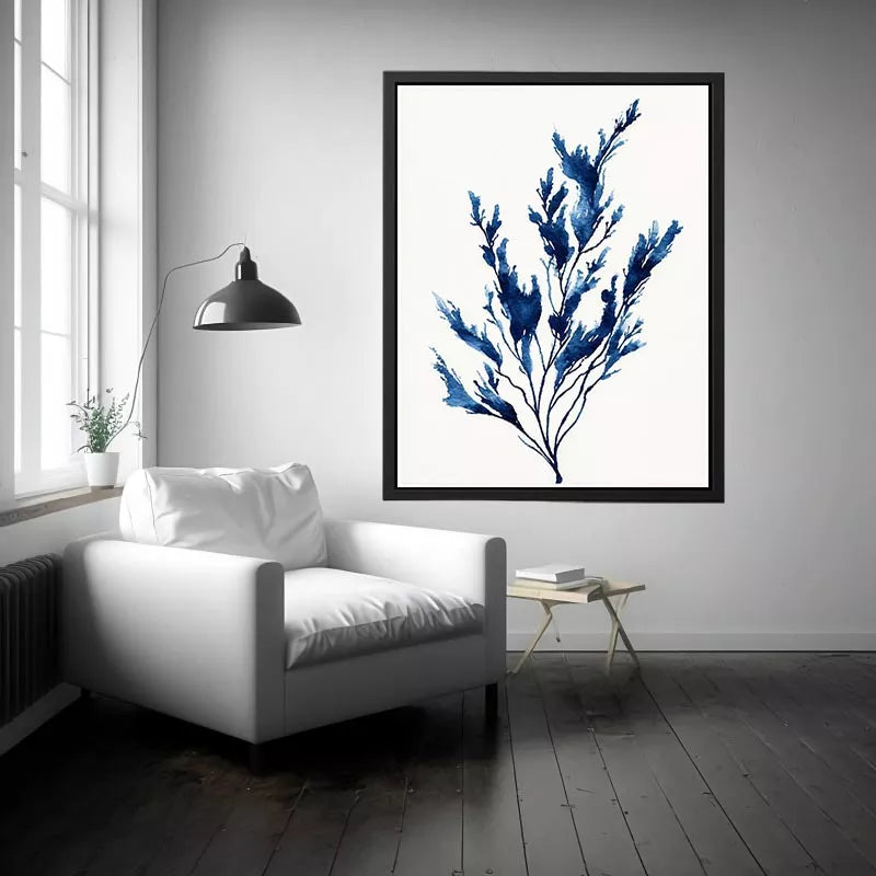minimal blue botanical watercolor leaf modern neutral wall art canvas