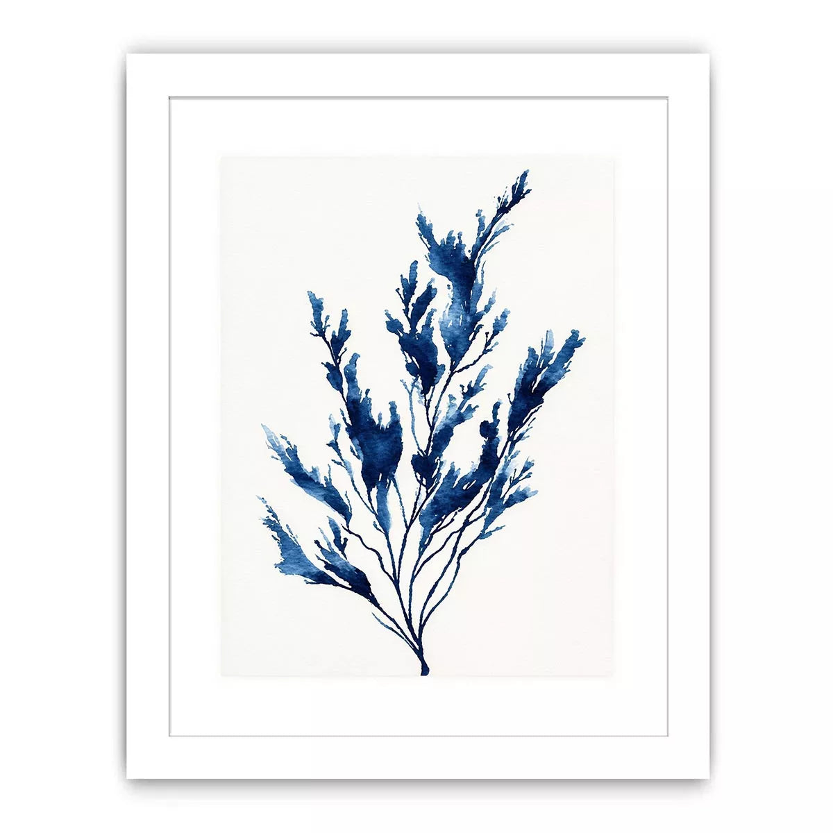 minimal blue botanical watercolor leaf modern neutral wall art canvas