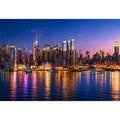modern city skyline night reflection wall art colorful urban canvas
