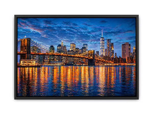 brooklyn bridge skyline night reflection wall art modern city canvas