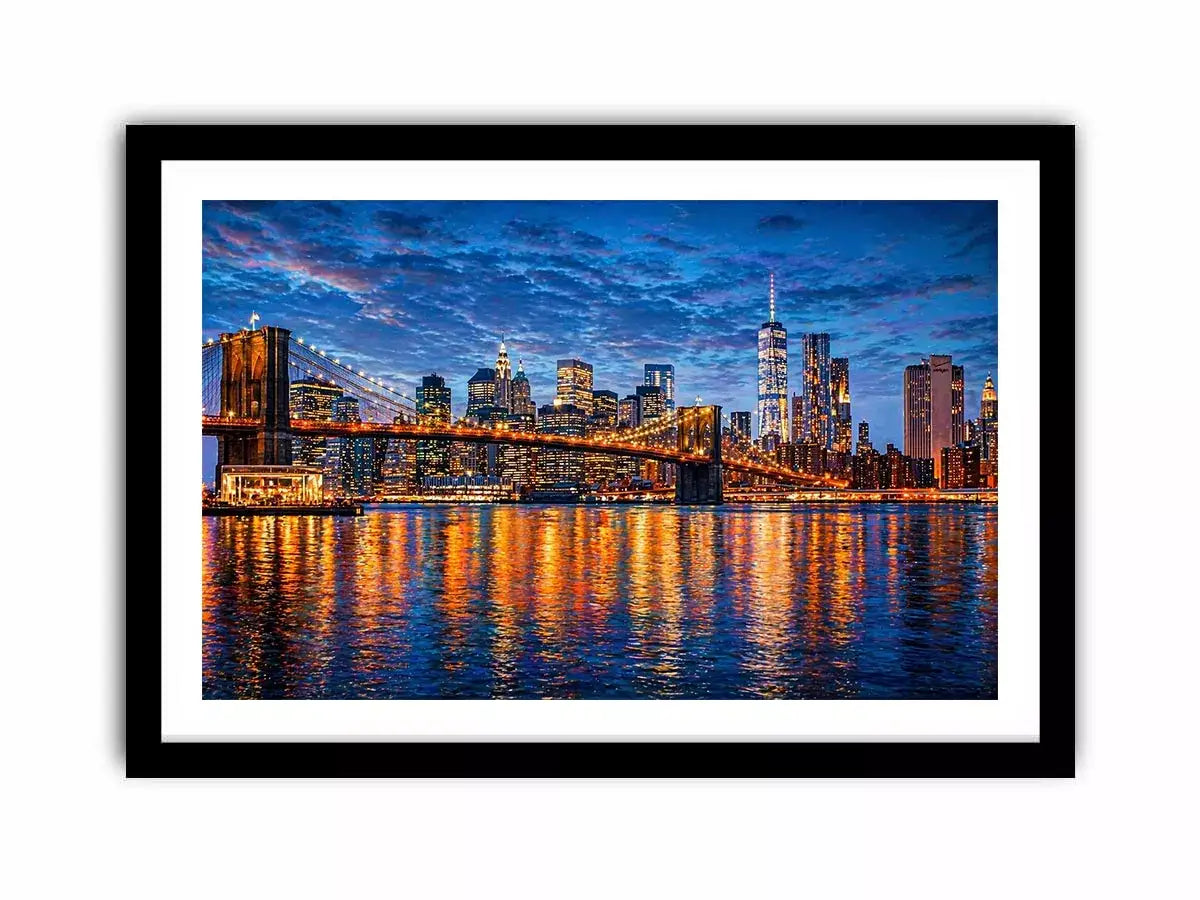 brooklyn bridge skyline night reflection wall art modern city canvas