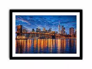 brooklyn bridge skyline night reflection wall art modern city canvas
