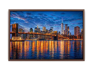 brooklyn bridge skyline night reflection wall art modern city canvas