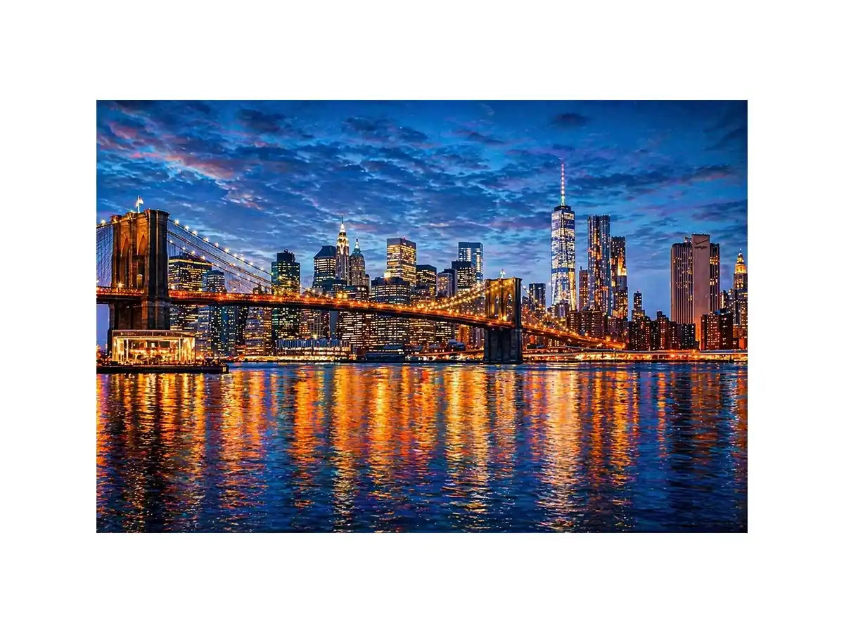 brooklyn bridge skyline night reflection wall art modern city canvas
