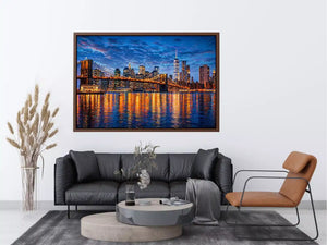 brooklyn bridge skyline night reflection wall art modern city canvas
