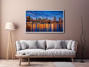 brooklyn bridge skyline night reflection wall art modern city canvas