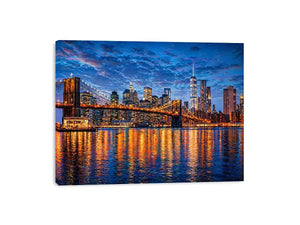 brooklyn bridge skyline night reflection wall art modern city canvas