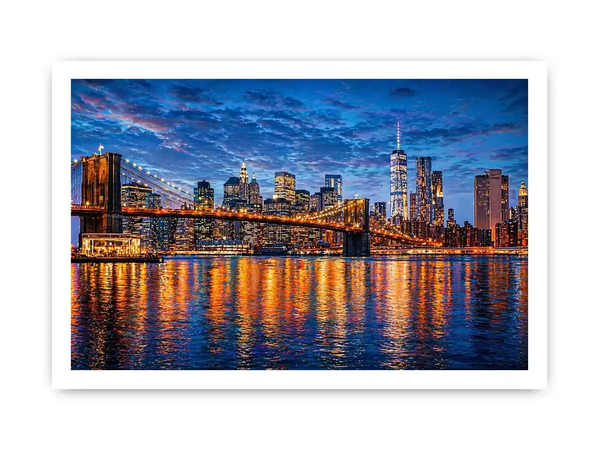 brooklyn bridge skyline night reflection wall art modern city canvas