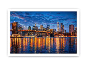 brooklyn bridge skyline night reflection wall art modern city canvas