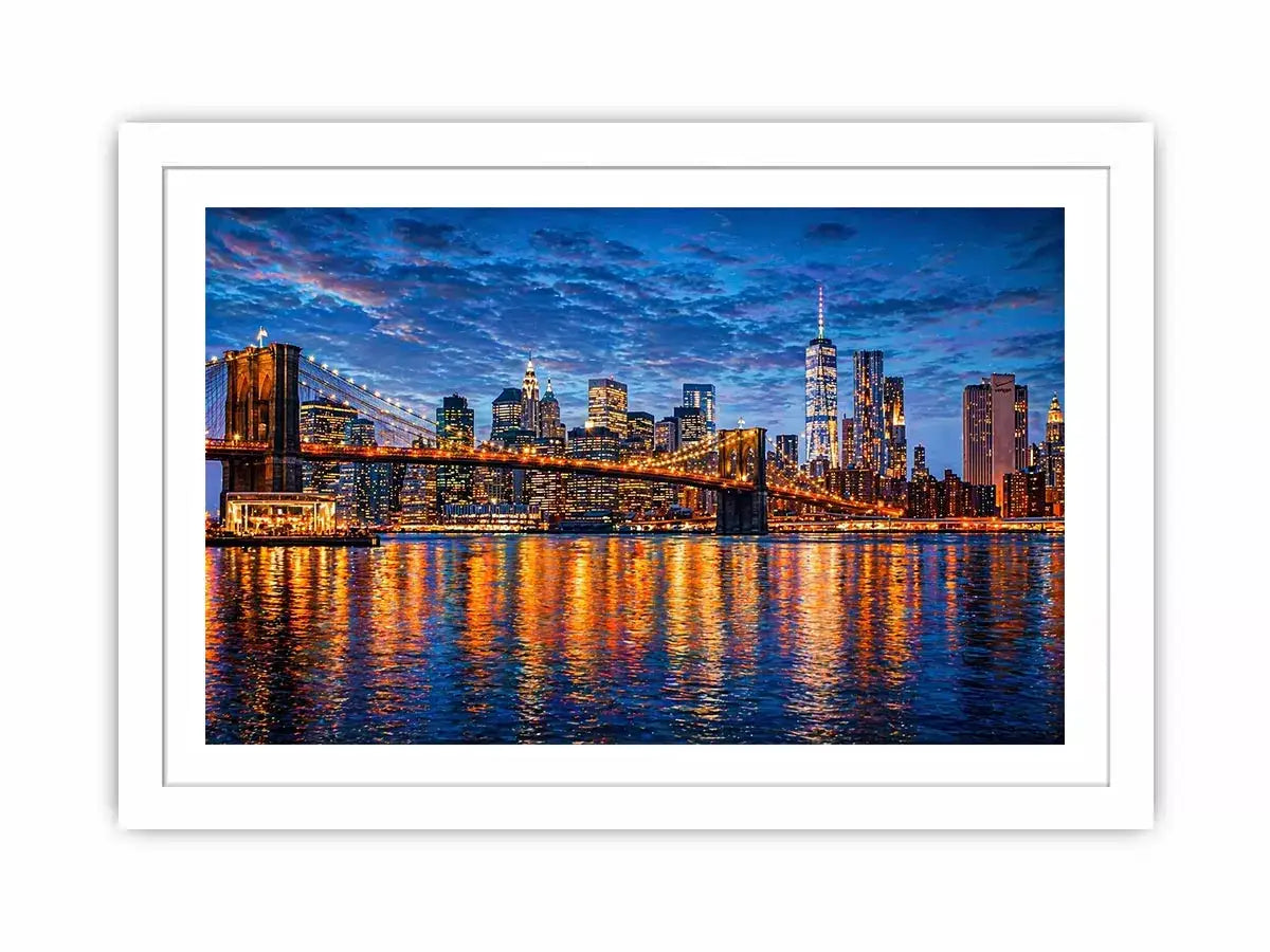brooklyn bridge skyline night reflection wall art modern city canvas