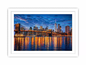 brooklyn bridge skyline night reflection wall art modern city canvas