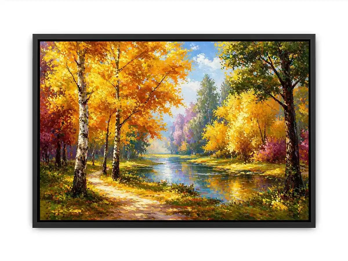 autumn forest river landscape painting impressionist wall art canvas