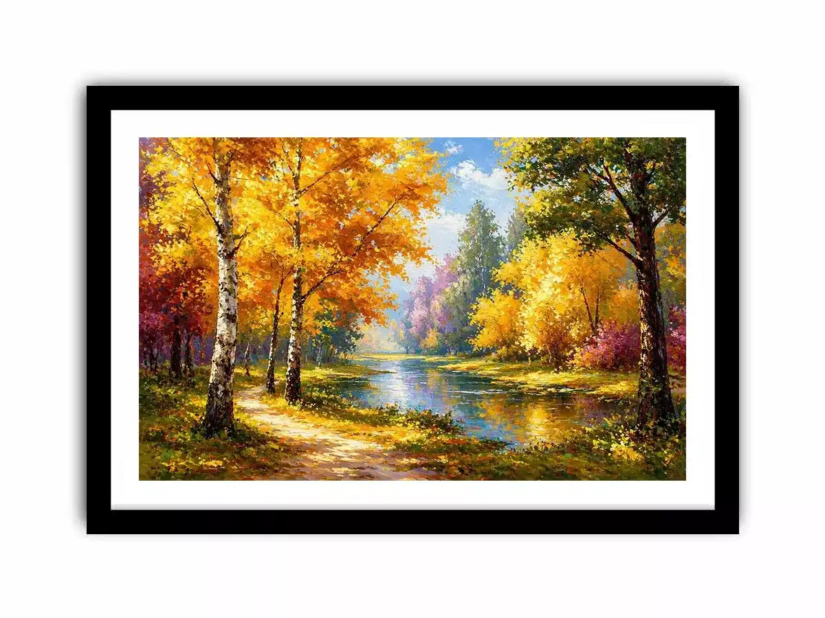 autumn forest river landscape painting impressionist wall art canvas