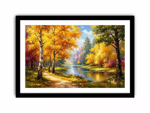 autumn forest river landscape painting impressionist wall art canvas